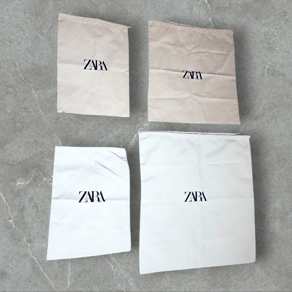 Four Zara Dust Bags Two Natural Two White In Various Sizes NEW